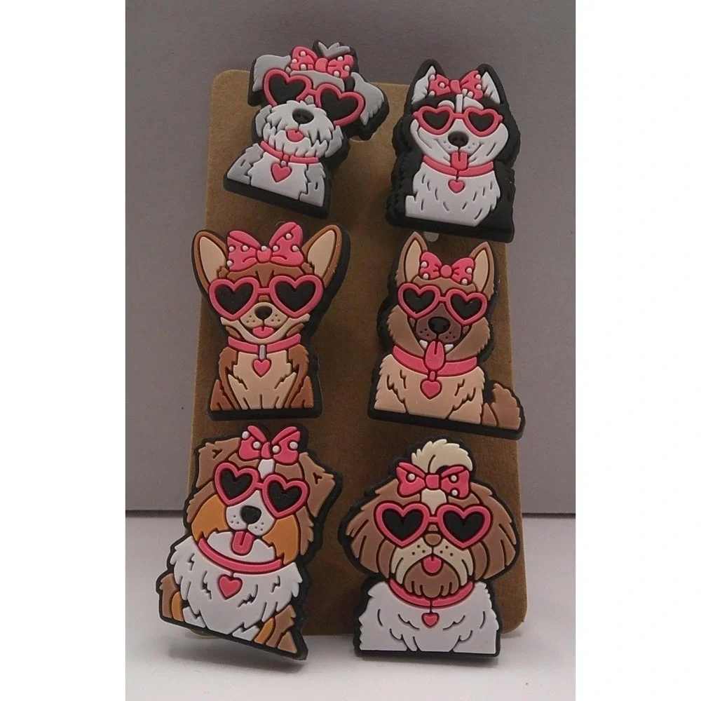 Set of 6 Shoe Charms for Crocs Featuring Dogs in Sunglassses (A1)